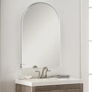 กระจกติดผนังทรงโค้งกรอบโลหะสีเงิน ขนาด 24x36 นิ้ว สำหรับตกแต่งห้องน้ำ - Product Image 2