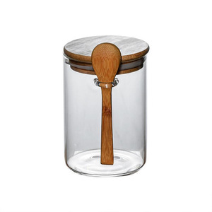 Bocaux de conservation en verre borosilicate avec cuillère et couvercle en bambou, empilables et hermétiques, pour épices, café, flocons d'avoine, herbes - Product Image 3