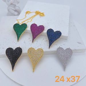 CZ8505ใหญ่18K ทอง CZ ไมโครปูเครื่องประดับ Supplies18k ทอง CZ ปูจัมโบ้ยาวเฉียงรักจี้เสน่ห์หัวใจ - Product Image 6