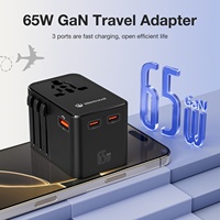 Chargeur rapide Wontravel GaN Technology à double port 65W PD 3.0 USB Type C, adaptateur de voyage universel