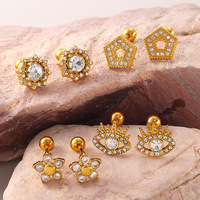 Nouvelles boucles d'oreilles pendantes en forme de fleur et de cœur, en zircon, style simple et exquis, plaquées or 18 carats, en acier inoxydable résistant à l'eau