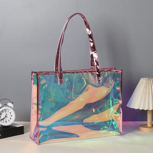 Wholesale Custom Luxury Waterproof Holographic PVC Tote <b>Bags</b> <b>Transparent</b> Color Shopping <b>Bags</b> - Product Image 6