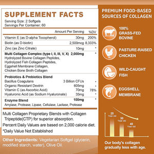 Mezcla de colágeno múltiple de alta calidad, probióticos, prebióticos y enzimas que promueven la salud de la piel y la síntesis de colágeno en cápsulas blandas. - Product Image 2