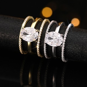 Oval Zircon <b>Ring</b> <b>Set</b> Gold Three Piece Wedding Jewelry For <b>Women</b> Claw Setting Geometric Design - Product Image 3