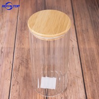 Ensemble de contenants de rangement pour la cuisine, rayé, transparent, 37 oz, 1100 ml, bocal en verre borosilicate à large ouverture avec couvercle en bambou