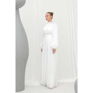 ชุดราตรีผ้าชีฟองหรูหรา คอสูง เอวทรงเอ ทรงเอไลน์ ชั้นโปร่ง สีกรมท่า 17001ELB - Product Image 2