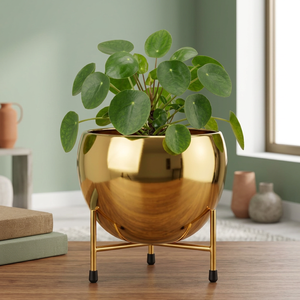 Macetas Redondas de Metal Dorado con Soporte, Modernas y Lujosas, para Plantas Verdes de Interior - Product Image 5