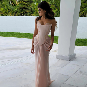 Robes de soirée sirène en mousseline de soie drapée <span class=keywords><strong>rose</strong></span> poudré faites à la main, corset perlé, <span class=keywords><strong>robe</strong></span> de mariée formelle, <span class=keywords><strong>robe</strong></span> de <span class=keywords><strong>demoiselle</strong></span> <span class=keywords><strong>d</strong></span>'<span class=keywords><strong>honneur</strong></span>, taille 220-1 - Product Image 2