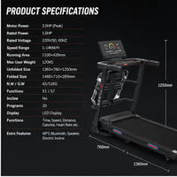 Tapis roulant électrique pliable intelligent avec écran LED, moteur 2.0HP, 20 programmes prédéfinis, capacité de 120 kg, inclinaison manuelle, cadre en acier, pour la maison