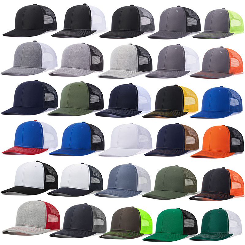 Gorras ขายส่งพร้อมโลโก้ที่กําหนดเองหมวกเบสบอล Snapback 6 แผงปรับแต่งหมวกตาข่าย Trucker หมวกเปล่า