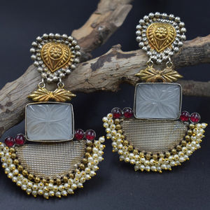 Pendiente de declaración hecho a mano bohemio de doble tono antiguo oxidado tradicional indio para mujer - Product Image 1