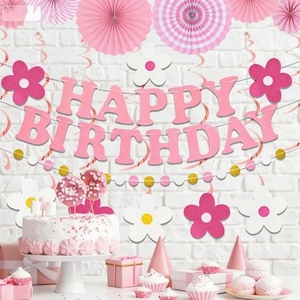 DAMAI - Juego de Pancartas de Feliz Cumpleaños con Flores Rosas de Primavera, Decoraciones para Colgar en la Pared para Fiestas, Pancarta para Baby Shower - Product Image 3