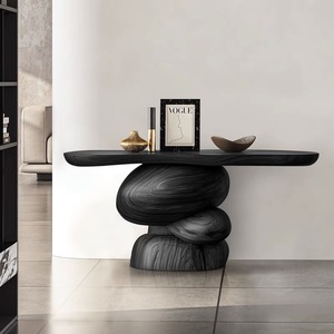 Mesa de centro de esquina estilo granja mesa de centro de madera natural negra minimalista moderna para muebles de sala de estar del hogar - Product Image 1