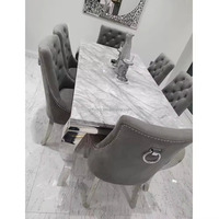 Ensemble de salle à manger en métal, cadre argenté, plateau en marbre, ensemble de table à manger avec 6, 8 ou 10 chaises, meubles de luxe pour cuisine et restaurant