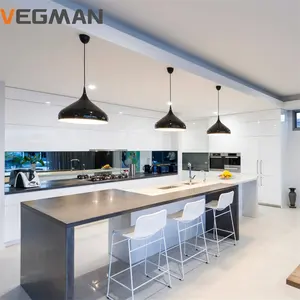 Unit dapur kustom mewah gaya Eropa, lemari dapur Modern pintar pernis lemari dinding tahan lama kustom