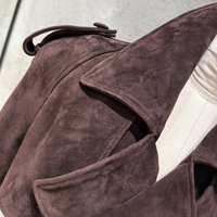 Manteaux à double boutonnage avec ceinture en daim véritable, coupe-vent pour femmes, long trench-coat en daim
