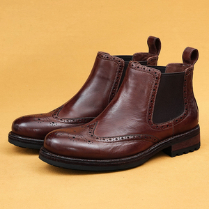 Nouvelles bottes pour hommes en cuir de cheval sculpté de style vintage britannique, semelle Goodyear, hauteur mi-haute, style business décontracté - Product Image 3