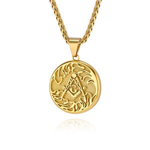 yunnique trendy retro AG Freemason stainless steel round pendant men's personalized niche fraternity <b>titanium</b> steel - Product Image 1