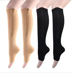 Black nude caricose veins zipper open toe nurse copper compression socks without toe