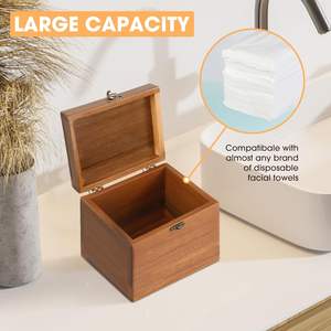 Acacia Box 50 Load Capacity <b>Wooden</b> Container Face Towelettes Bathroom Counter <b>Storage</b> Stone <b>Bin</b> - Product Image 4
