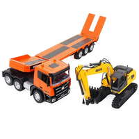 HuiNA ile 1319 2.4G 9CH 1/24 yarı alaşımlı RC düz platformlu römork ekskavatör kamyon iş makinesi Diecast araba oyuncak