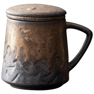 Ceramic Mug With Lid And Filter <b>Large</b> Capacity Antique Style Casting Household <b>Tea</b> <b>Cup</b> For Couple - Product Image 5