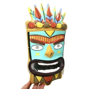 Masker Tiki Plastik Hawaii, Aksesori Pesta Halloween