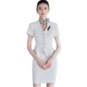 Women's Short Sleeve V Neck Suit JY6528 Polyester Fiber Workwear For Receptionists Jewelry Stores Beauty Salons - Product Image 5