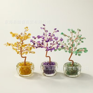 <b>Crystal</b> <b>Tree</b> Natural <b>Crystal</b> Banyan <b>Tree</b> Yellow Purple Green Glass Base Home Office Decoration Lucky Charm - Product Image 1