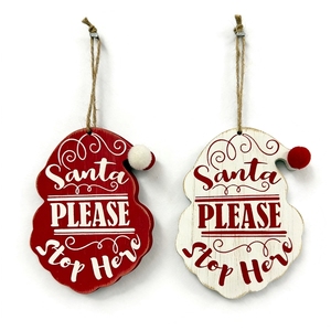 Adornos Decorativos Navideños de Madera con Diseño de <span class=keywords><strong>Santa</strong></span> Claus 'Por Favor, Deténgase Aquí' (Estilos Rojo/Blanco) - Product Image 1