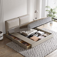 Lit mural de rangement de style boîte moderne avec tiroirs en cuir véritable et bois de chêne massif, design écologique pour chambre principale