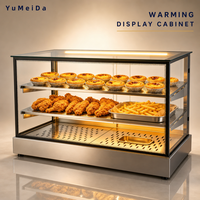 Vitrine chauffante de comptoir à coins carrés en verre avec éclairage LED et tube chauffant électrique pour poulet frit et burgers