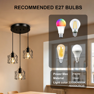 Modern Black Metal <strong>Cage</strong> Ceiling Lamp Single Head Industrial Pendant <strong>Light</strong> Geometric Wire Dining Living Bedroom Kitchen Lighting - Product Image 4