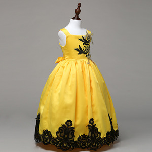 Ricamo floreale giallo antiscivolo 5-15 anni teenager del bambino ragazze puffy vestito da partito di design - Product Image 5