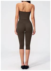 Custom Logo Halter Neck Tank <b>Top</b> <b>Vest</b> Yoga Set 2 Piece High Waist Capri Leggings Workout Fitness Gym Wear for Women - Product Image 4
