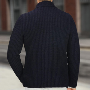 Men's Knit <b>Cardigan</b> <b>Sweater</b> Navy Blue Ribbed Button Front Casual Outerwear Large Size - Product Image 2