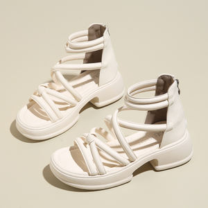 Sandales plates à lanières croisées pour femme, style romain, à talon haut, avec bride de cheville, design original - Product Image 4