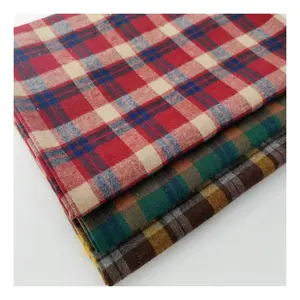 tecido de flanela tingido com fios reciclados, fornecedor de tecido de flanela escovado para pano de verão e outono, tecido para camisas com cheque