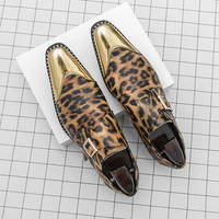 Chaussures habillées pour hommes, style uniforme, à brides moine, Derby, Oxford, Mocassins, à boucle à fermoir, en cuir microfibre, imprimé léopard, bout pointu, pour affaires