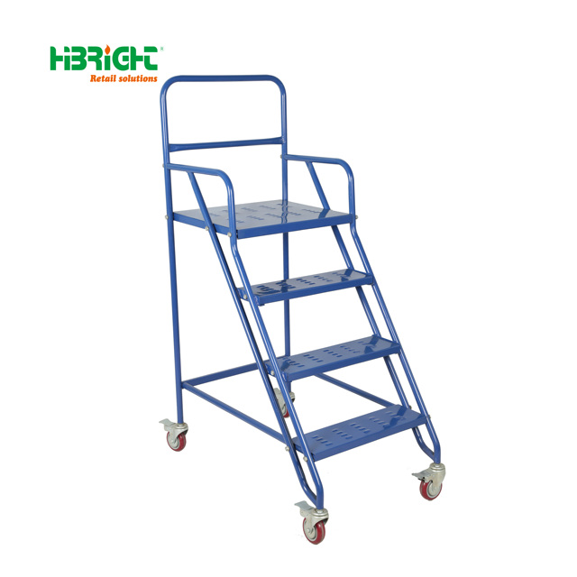 Highbright Solid Durable Thickened Aluminum Stainless Steel Modern Industrial Warehouse Rolling Ladder Telescopic Folding