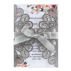 Invitación de Boda de Lujo con Diseño Moderno en Oro Rosa, Cubierta de Invitación Hecha a Mano con Corte Láser, Tarjeta de Fiesta de Cumpleaños con Brillantina - Product Image 2