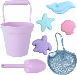 Ensemble <span class=keywords><strong>de</strong></span> jouets <span class=keywords><strong>de</strong></span> plage en silicone pour enfants, comprenant 1 seau en silicone, 1 pelle, 4-5 moules à <span class=keywords><strong>sable</strong></span> pour l'été, la piscine, les jeux <span class=keywords><strong>de</strong></span> bain en plein air - Product Image 1