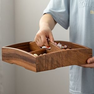 Walnut Wood Snack Box 4 Compartment Square Desktop <b>Storage</b> <b>Tray</b> For Dried Fruit Candy Nuts Gift Platter - Product Image 4