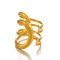 Cincin berlapis emas desain minimalis trendi, gaya Eropa dan Amerika, berbahan stainless steel, model terbuka dengan garis tebal yang berlebihan.