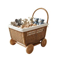 Chariot de rangement multifonctionnel en rotin tressé avec roulettes pour chambre d'enfant et décoration de crèche, panier en osier, organisateur de poussette