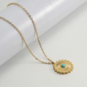 Zogxin Gold Plated Turquoise Flower Pendant Necklace Women's 18K Chain Jewelry Gift Fashion Pendant - Product Image 4