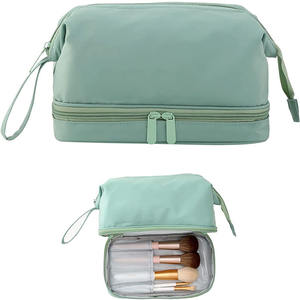 <b>Large</b> Capacity Vintage Zipper <b>Cosmetic</b> <b>Bag</b> Portable for Makeup Organizer Luxury Double Layer Lazy Travel Polyester Women - Product Image 1