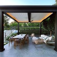 Pergola extérieure intelligente à toit bioclimatique à lames orientables, structure en aluminium pour salon de jardin et espace de vie extérieur, sur mesure