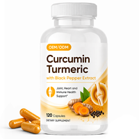 Capsules de curcuma naturel pour la santé des articulations et le soutien immunitaire des adultes, complément alimentaire végétalien, 120 capsules, emballage personnalisé