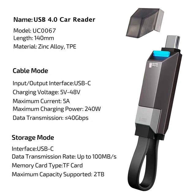 TF Memory Card Reader Usb Keychain Cable Multifunctional 240 W Fast Charging Cable,Dual Type-C for Iphones 15 Pro Max Android